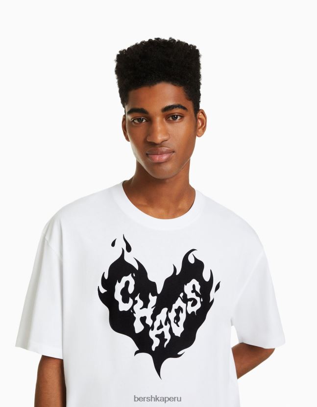 blanco Bershka hombres playera de manga corta con estampado boxy fit 806J6B2610