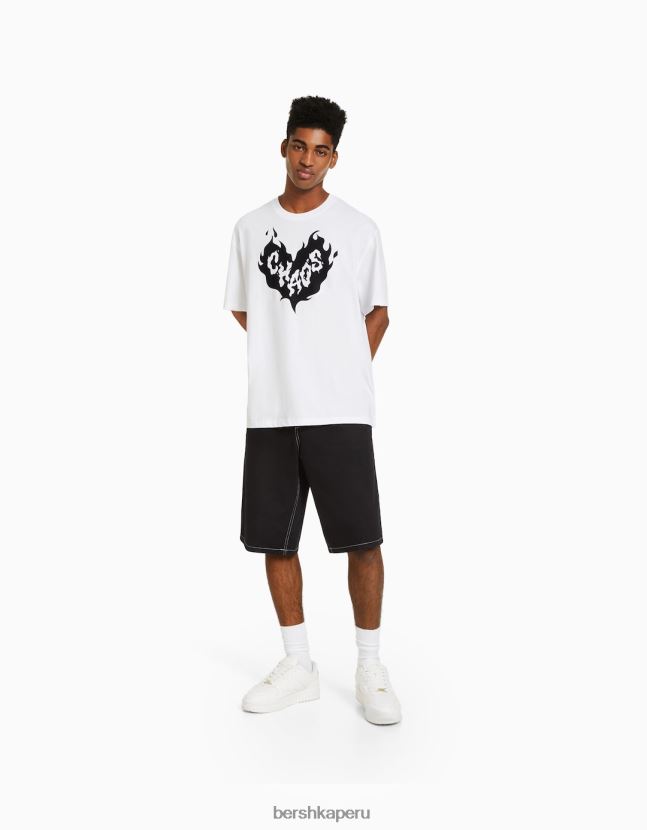 blanco Bershka hombres playera de manga corta con estampado boxy fit 806J6B2610