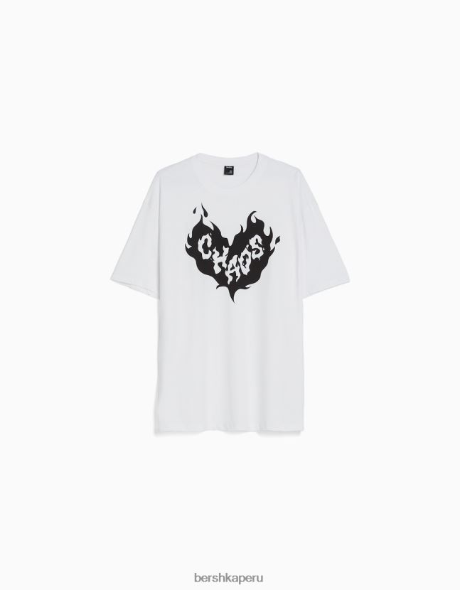 blanco Bershka hombres playera de manga corta con estampado boxy fit 806J6B2610