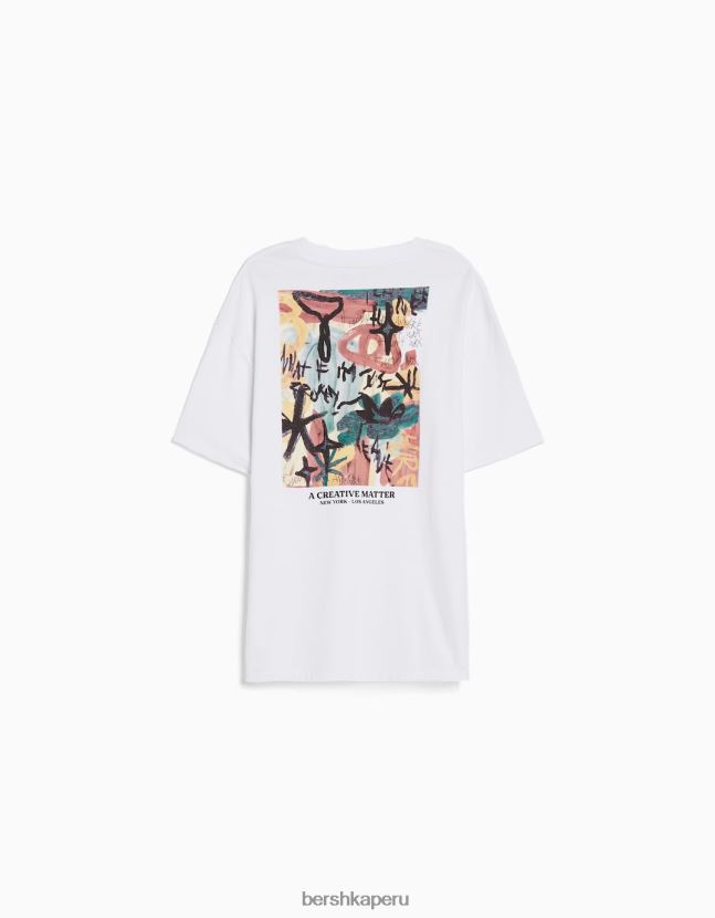 blanco Bershka hombres playera de manga corta con estampado boxy fit 806J6B2670
