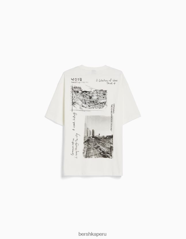 blanco Bershka hombres playera de manga corta con estampado boxy fit 806J6B2697