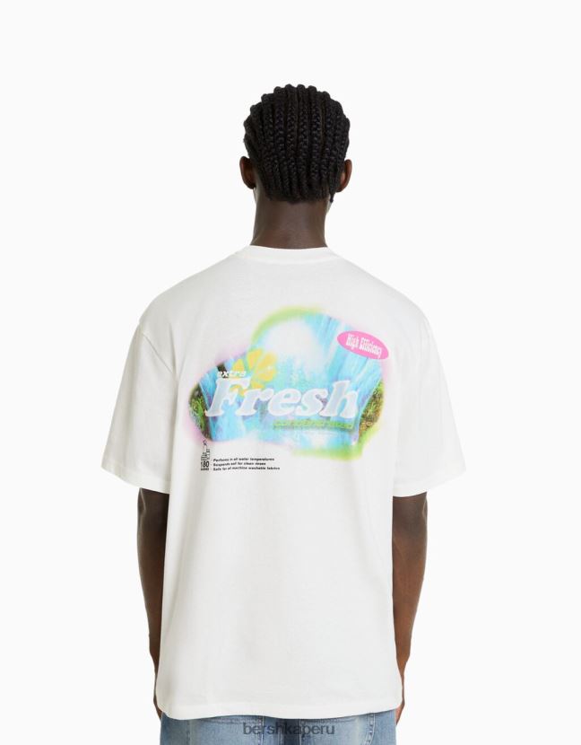 blanco Bershka hombres playera de manga corta con estampado boxy fit 806J6B2824