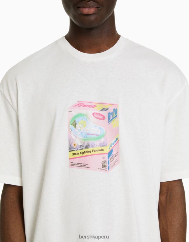 blanco Bershka hombres playera de manga corta con estampado boxy fit 806J6B2824