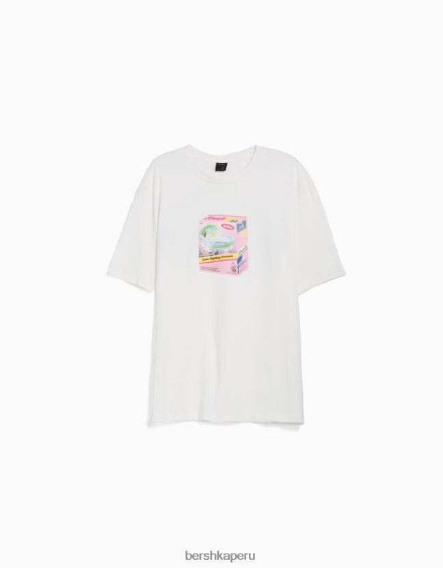 blanco Bershka hombres playera de manga corta con estampado boxy fit 806J6B2824