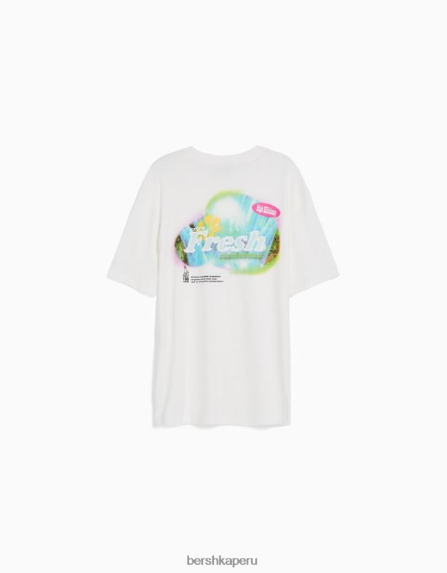 blanco Bershka hombres playera de manga corta con estampado boxy fit 806J6B2824