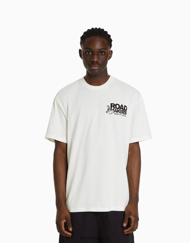 blanco Bershka hombres playera de manga corta con estampado boxy fit 806J6B2827