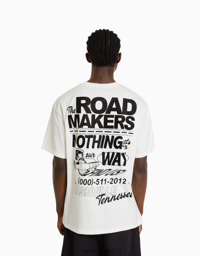 blanco Bershka hombres playera de manga corta con estampado boxy fit 806J6B2827