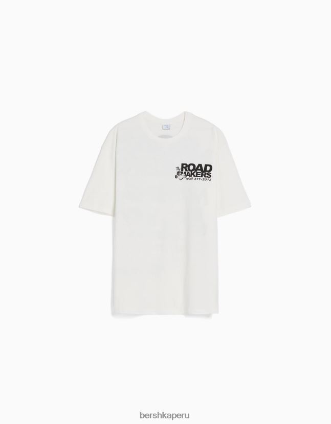 blanco Bershka hombres playera de manga corta con estampado boxy fit 806J6B2827