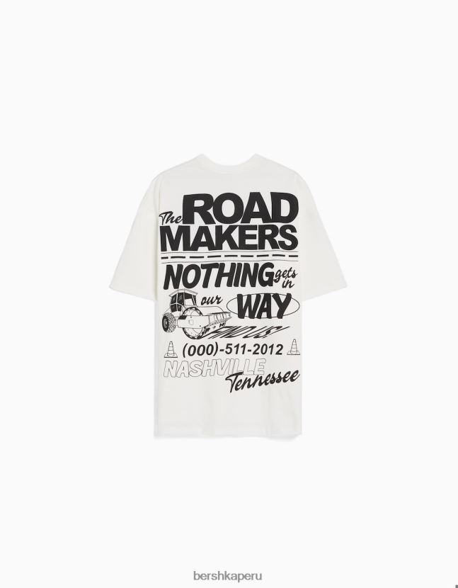 blanco Bershka hombres playera de manga corta con estampado boxy fit 806J6B2827