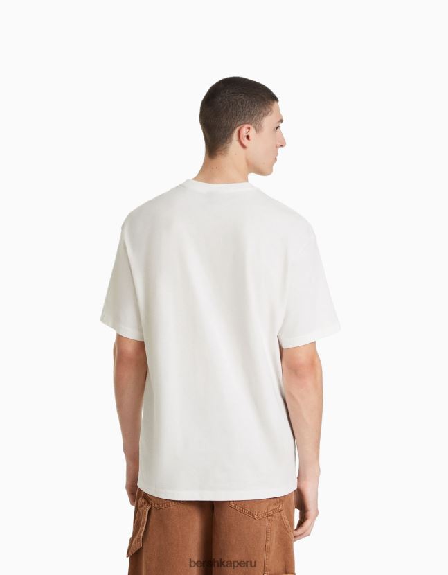 blanco Bershka hombres playera de manga corta con estampado boxy fit 806J6B2832