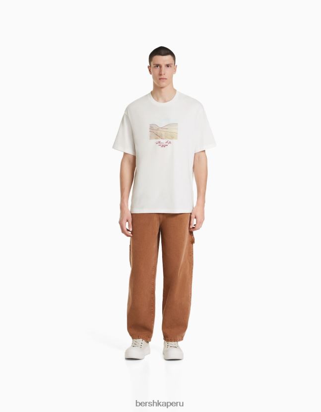 blanco Bershka hombres playera de manga corta con estampado boxy fit 806J6B2832