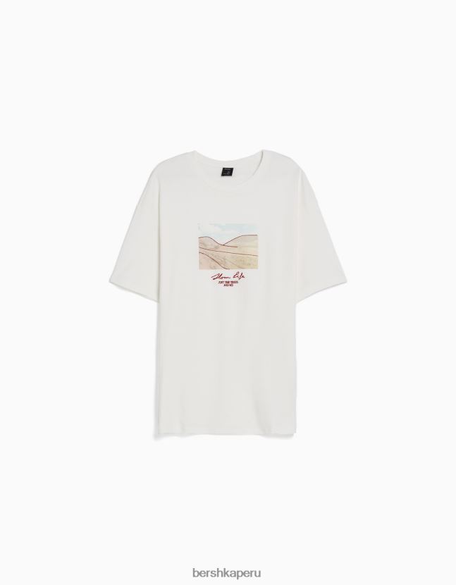 blanco Bershka hombres playera de manga corta con estampado boxy fit 806J6B2832