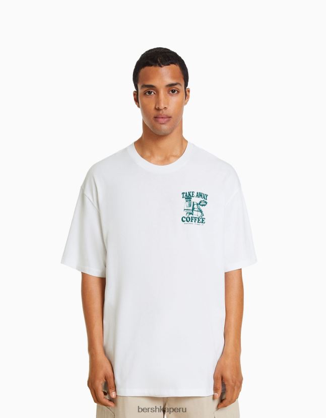 blanco Bershka hombres playera de manga corta con estampado boxy fit 806J6B2850