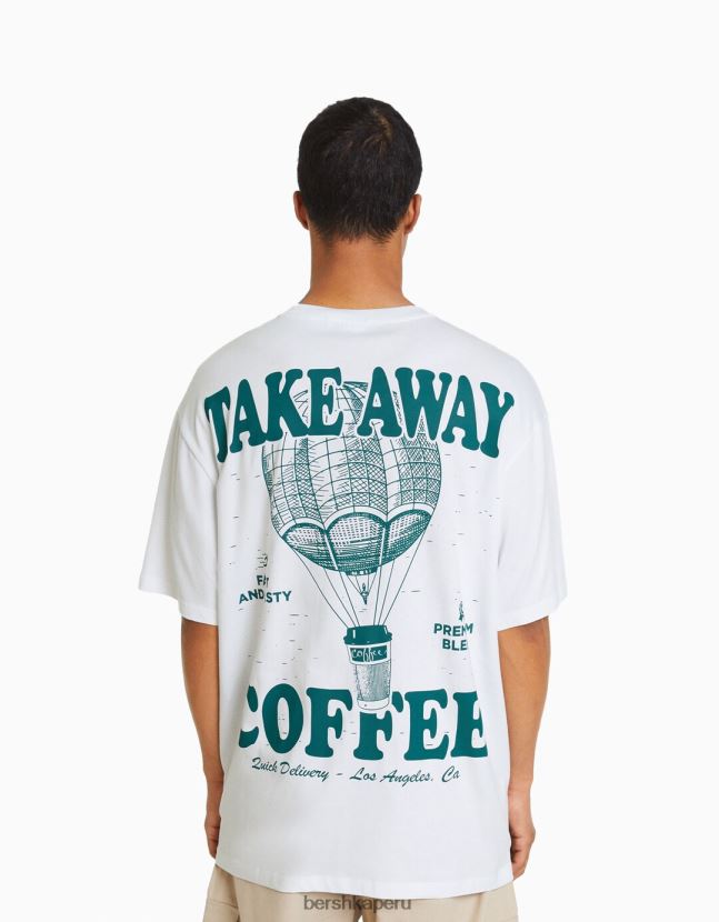 blanco Bershka hombres playera de manga corta con estampado boxy fit 806J6B2850