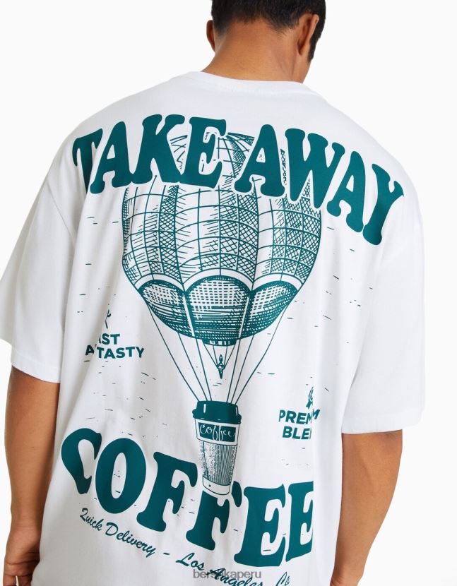 blanco Bershka hombres playera de manga corta con estampado boxy fit 806J6B2850