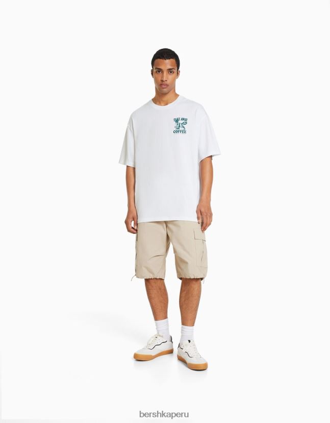blanco Bershka hombres playera de manga corta con estampado boxy fit 806J6B2850