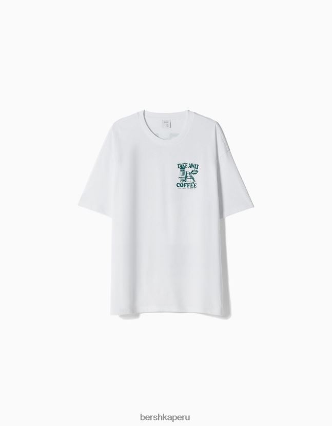 blanco Bershka hombres playera de manga corta con estampado boxy fit 806J6B2850