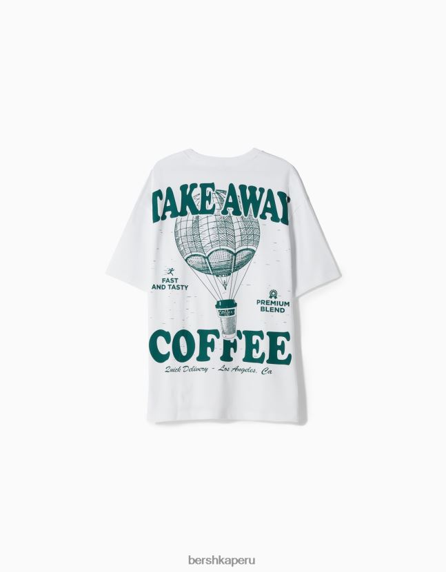 blanco Bershka hombres playera de manga corta con estampado boxy fit 806J6B2850