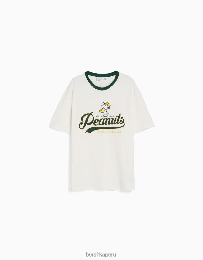 blanco Bershka hombres playera de manga corta con estampado de Snoopy 806J6B2755