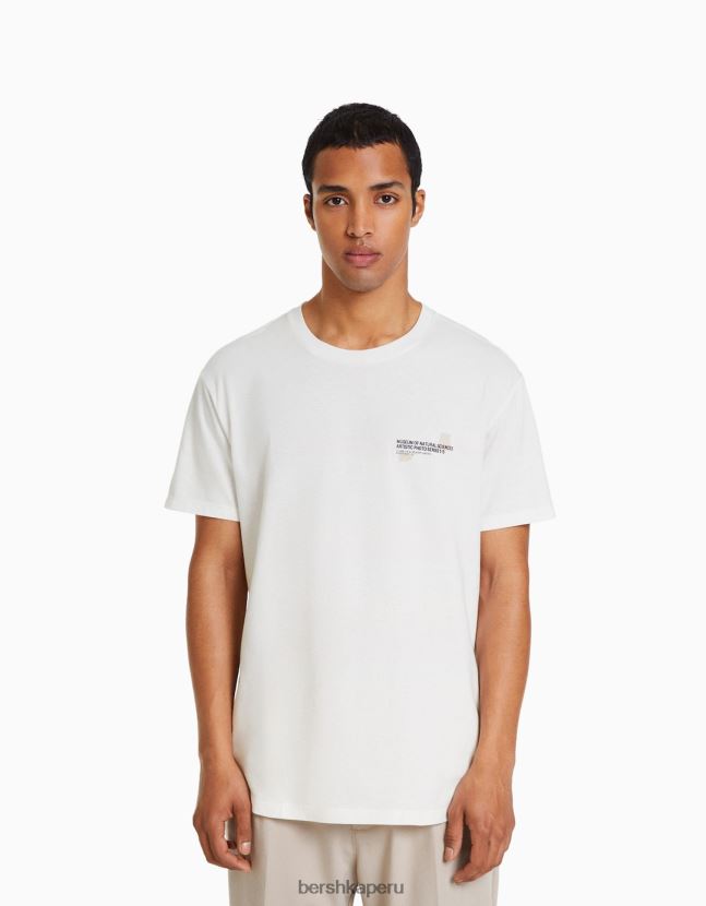 blanco Bershka hombres playera de manga corta con estampado floral 806J6B2763