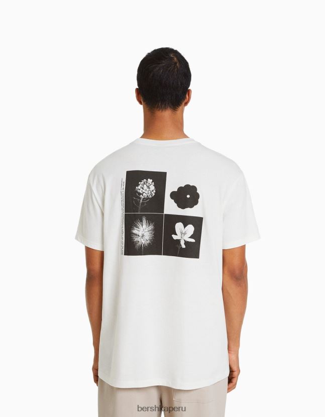 blanco Bershka hombres playera de manga corta con estampado floral 806J6B2763