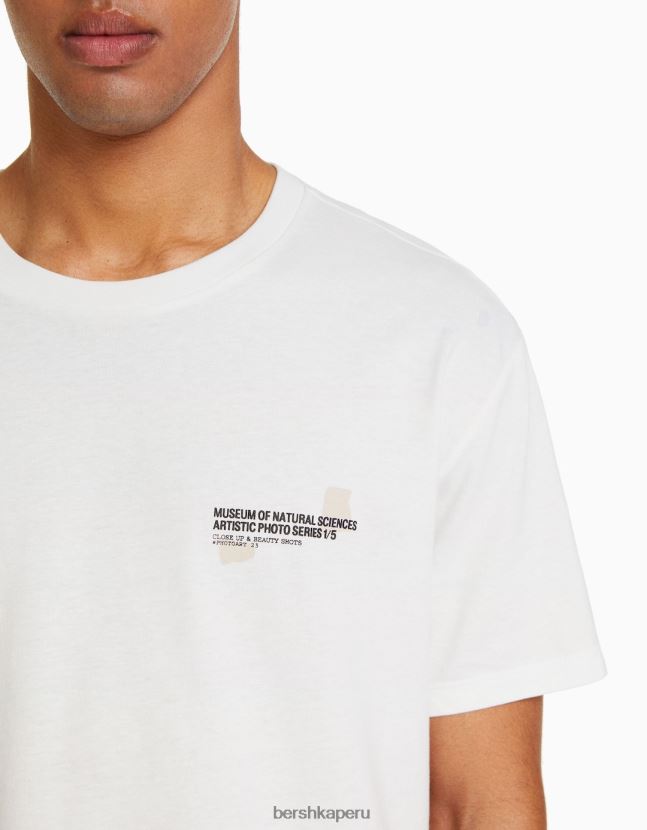 blanco Bershka hombres playera de manga corta con estampado floral 806J6B2763