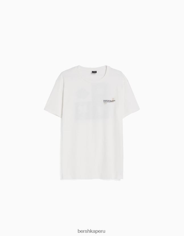 blanco Bershka hombres playera de manga corta con estampado floral 806J6B2763