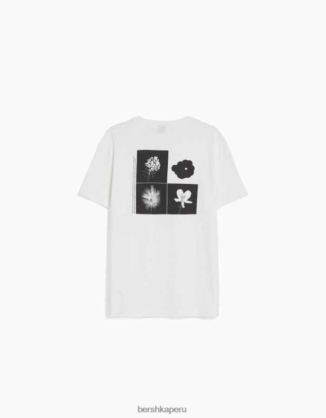 blanco Bershka hombres playera de manga corta con estampado floral 806J6B2763