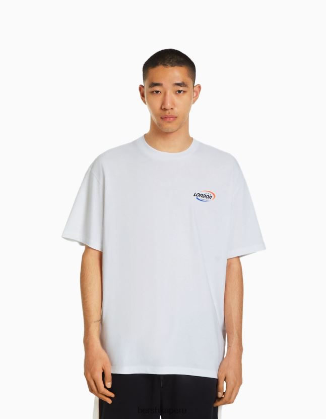blanco Bershka hombres playera de manga corta estilo boxy retro sporty 806J6B2637