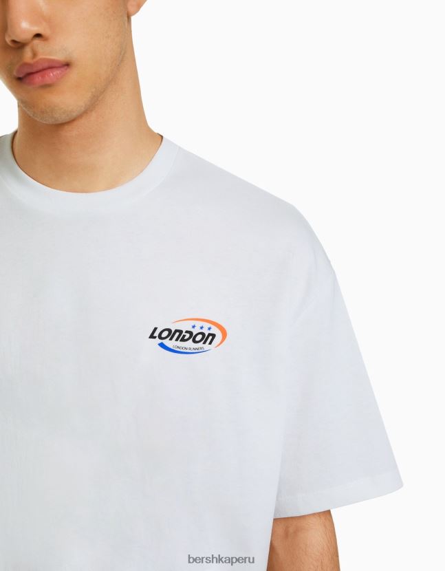 blanco Bershka hombres playera de manga corta estilo boxy retro sporty 806J6B2637
