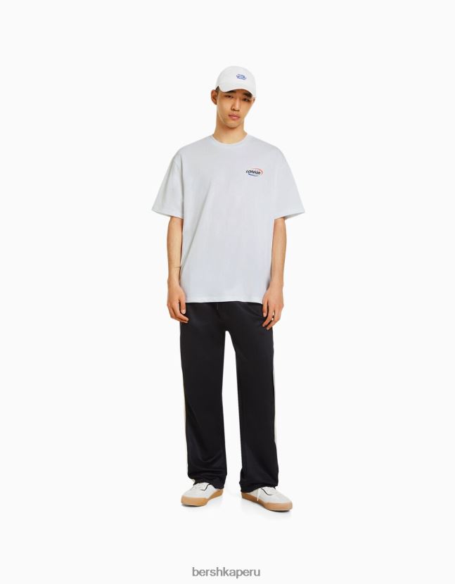 blanco Bershka hombres playera de manga corta estilo boxy retro sporty 806J6B2637