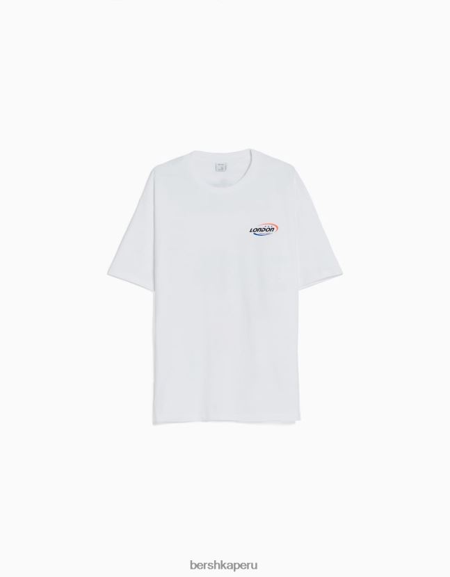 blanco Bershka hombres playera de manga corta estilo boxy retro sporty 806J6B2637