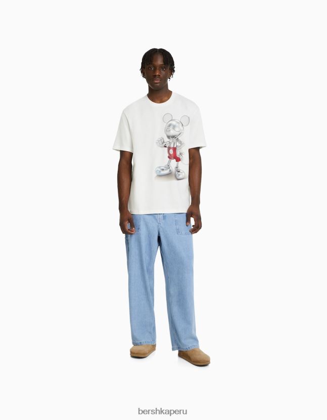 blanco Bershka hombres playera holgada con estampado de disney 806J6B2694