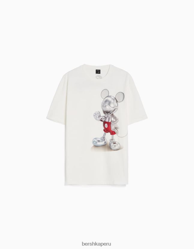 blanco Bershka hombres playera holgada con estampado de disney 806J6B2694