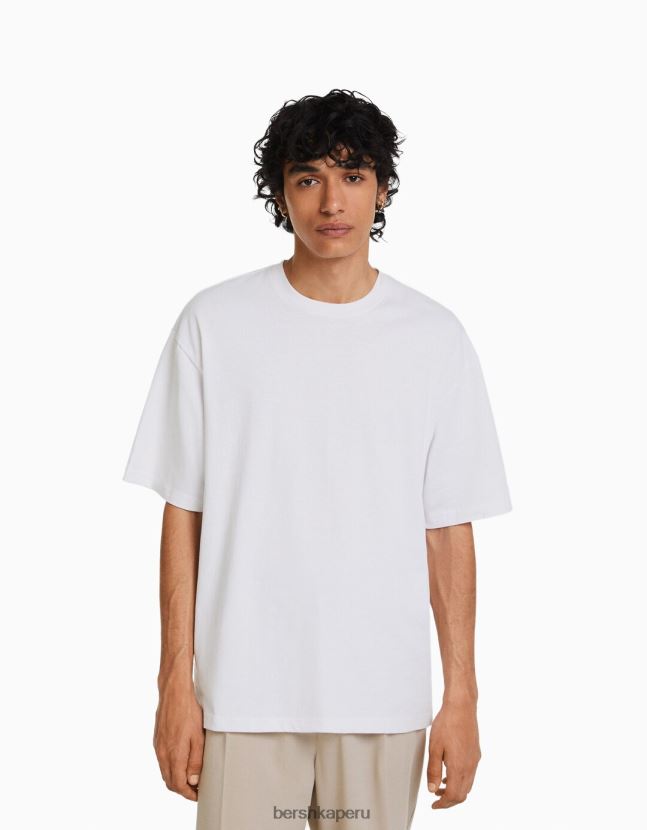 blanco Bershka hombres playera oversize de manga corta estampada 806J6B2683
