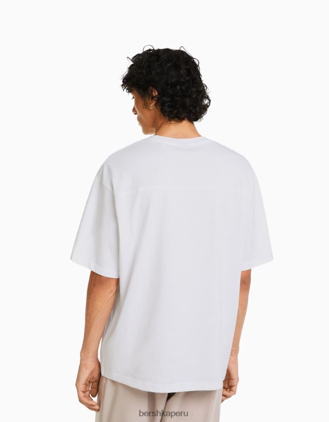 blanco Bershka hombres playera oversize de manga corta estampada 806J6B2683
