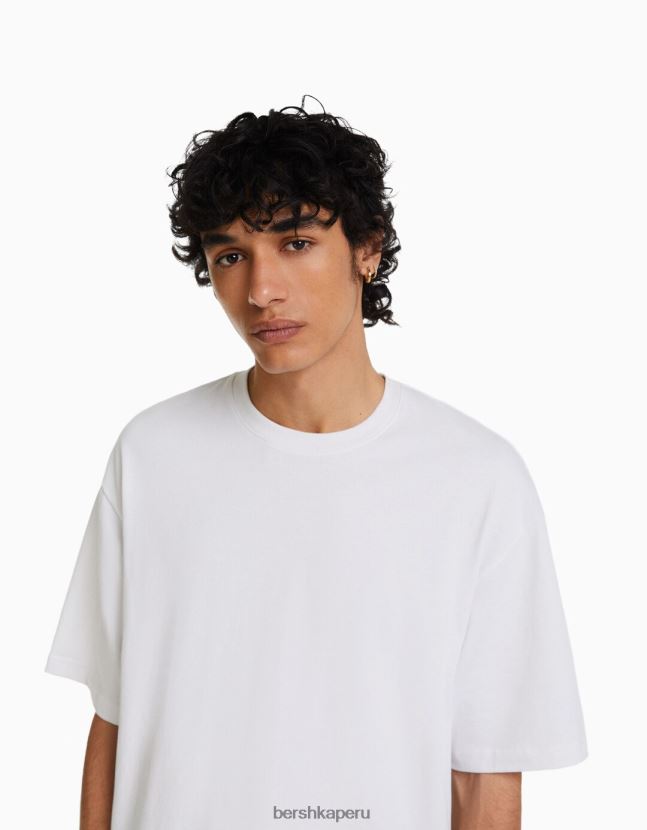 blanco Bershka hombres playera oversize de manga corta estampada 806J6B2683
