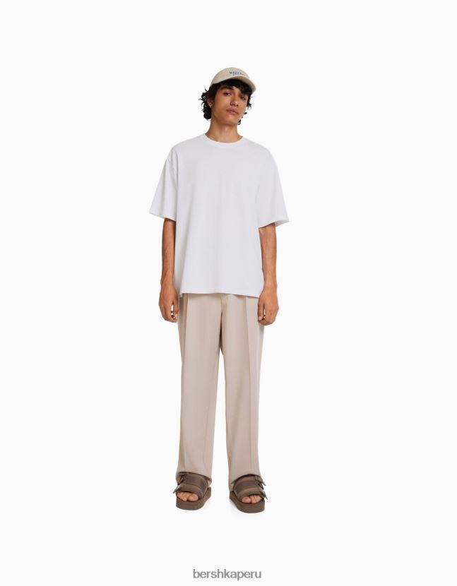blanco Bershka hombres playera oversize de manga corta estampada 806J6B2683