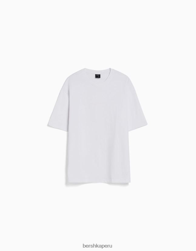 blanco Bershka hombres playera oversize de manga corta estampada 806J6B2683