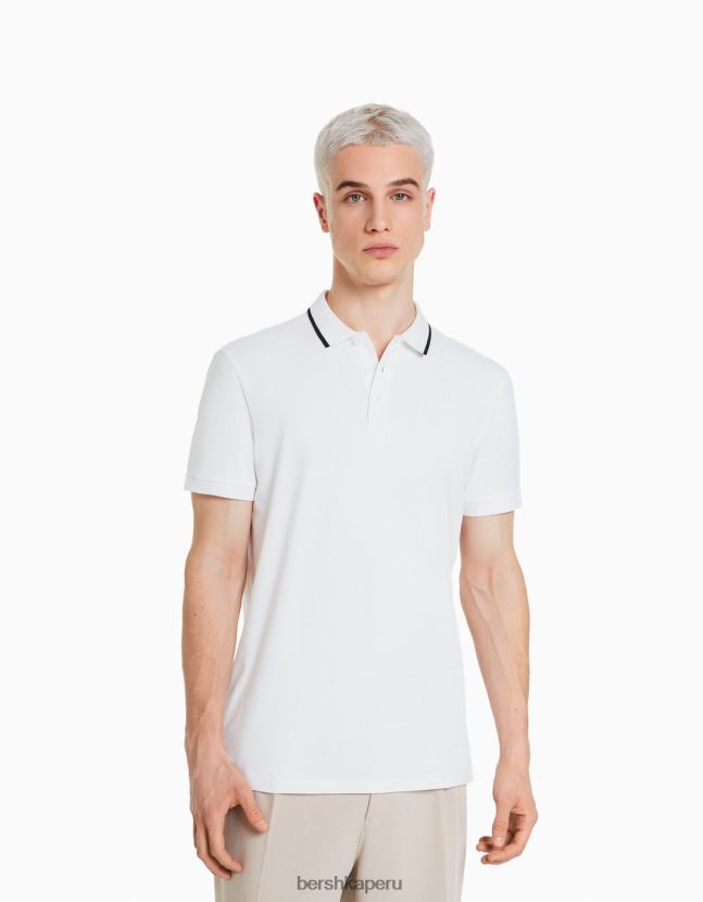 blanco Bershka hombres polo de manga corta a rayas 806J6B2680
