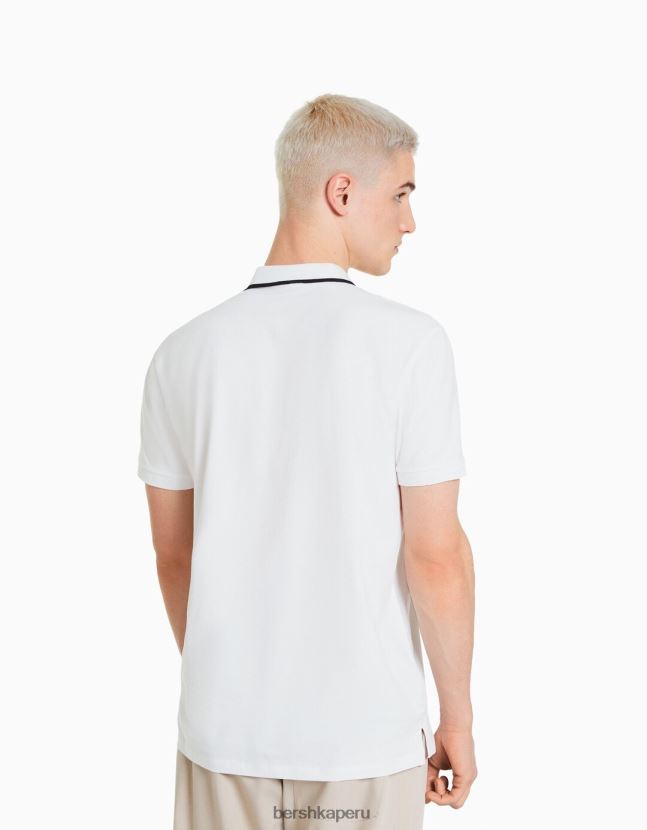blanco Bershka hombres polo de manga corta a rayas 806J6B2680