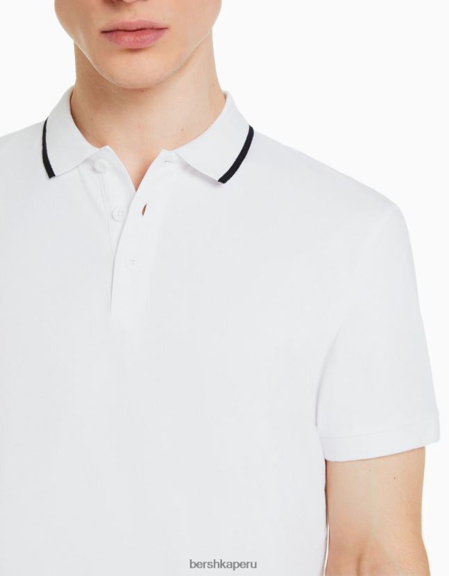 blanco Bershka hombres polo de manga corta a rayas 806J6B2680