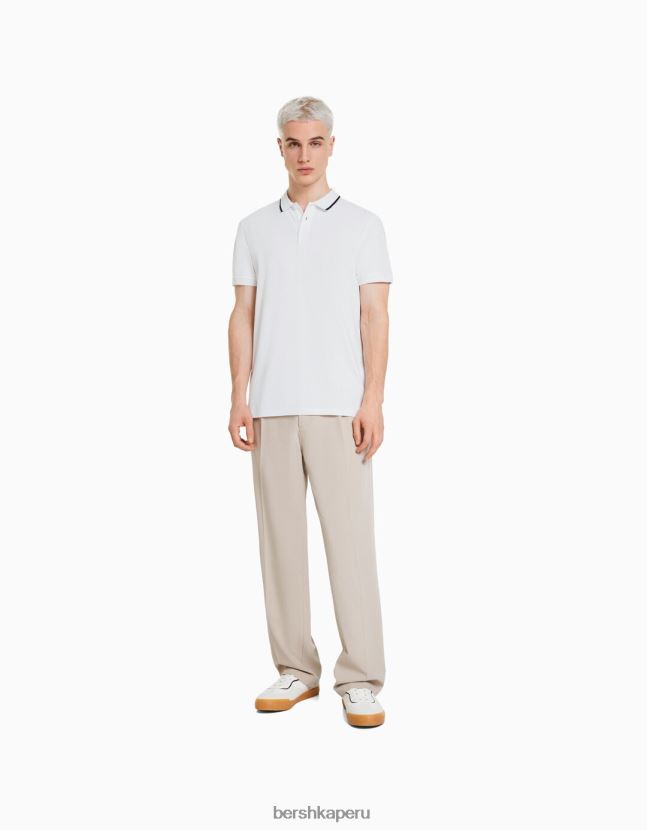 blanco Bershka hombres polo de manga corta a rayas 806J6B2680