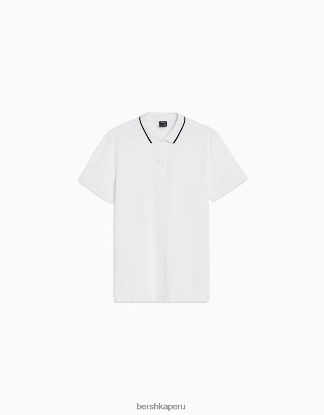 blanco Bershka hombres polo de manga corta a rayas 806J6B2680