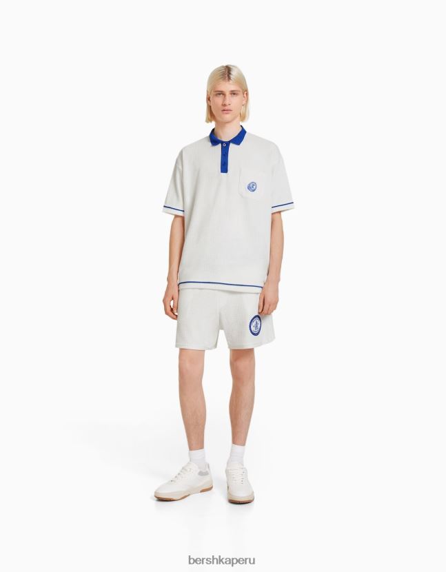 blanco Bershka hombres polo de manga corta en contraste 806J6B2776