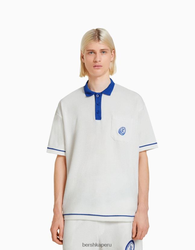 blanco Bershka hombres polo de manga corta en contraste 806J6B2776