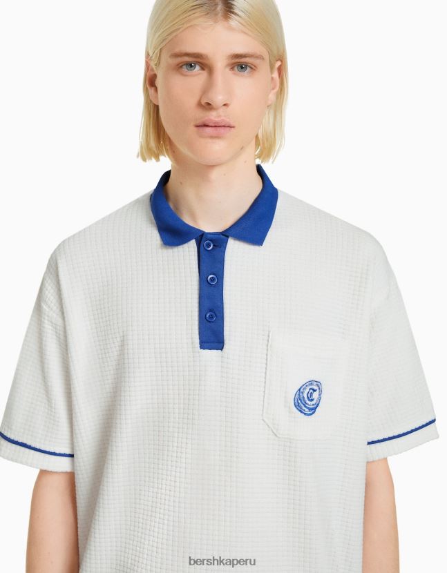 blanco Bershka hombres polo de manga corta en contraste 806J6B2776