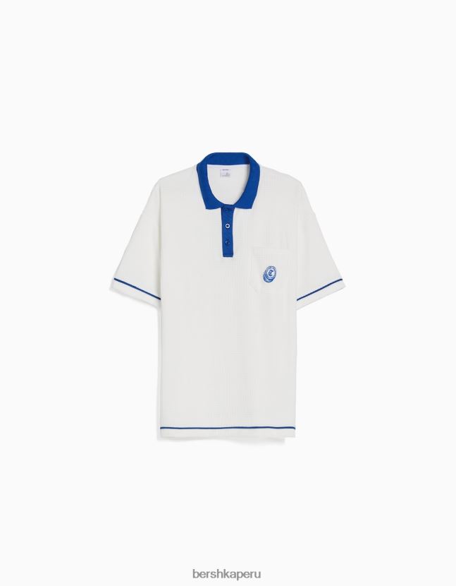 blanco Bershka hombres polo de manga corta en contraste 806J6B2776
