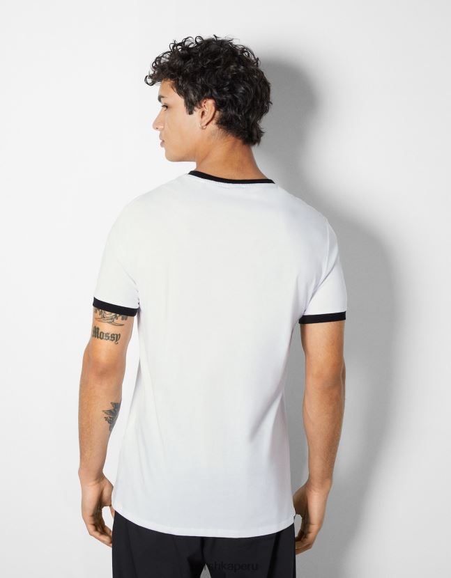 blanco negro Bershka hombres camiseta de manga corta con estampado regular fit 806J6B2673