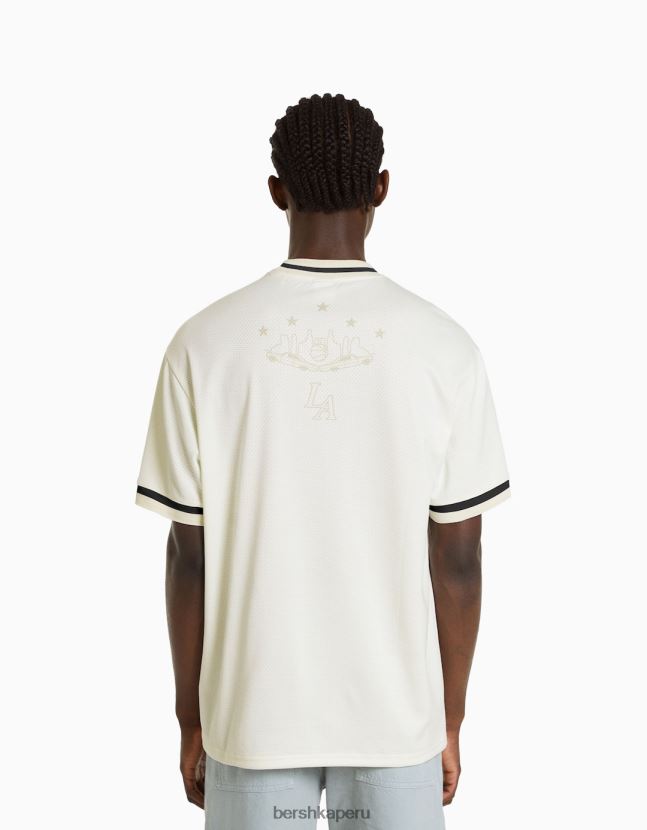 blanquecino Bershka hombres Camiseta de malla de manga corta extra holgada con estampado de cachemira 806J6B2635
